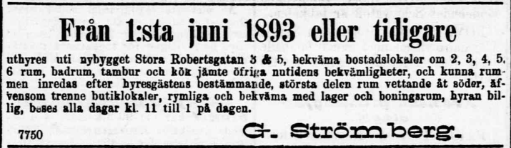 Vuokrailmoitus 1892